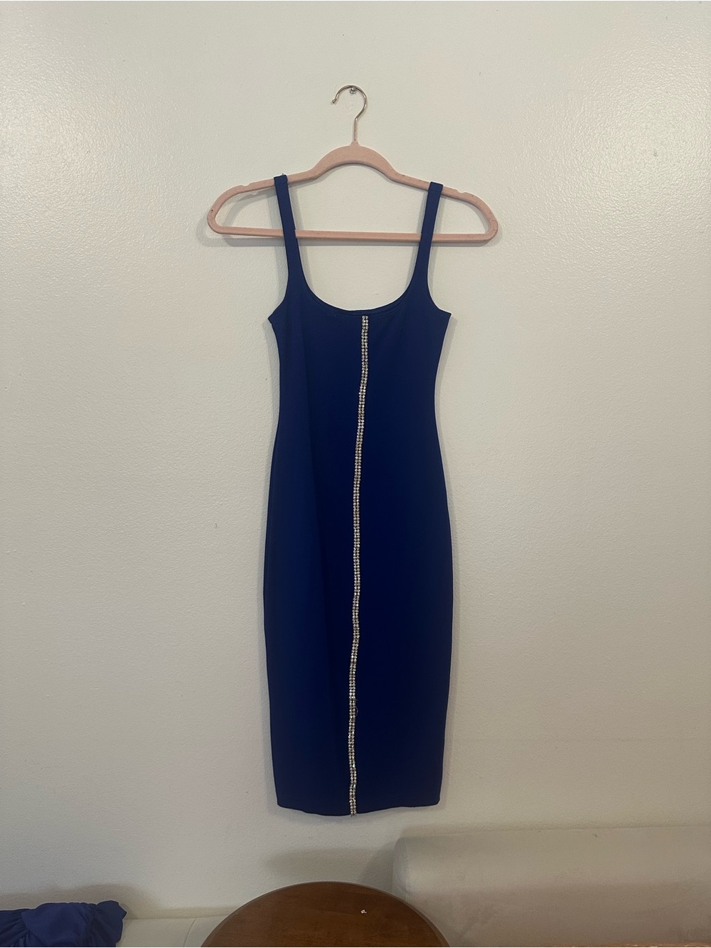 American Apparel Navy Midi Bodycon Dress with Center Rhinestone Stripe